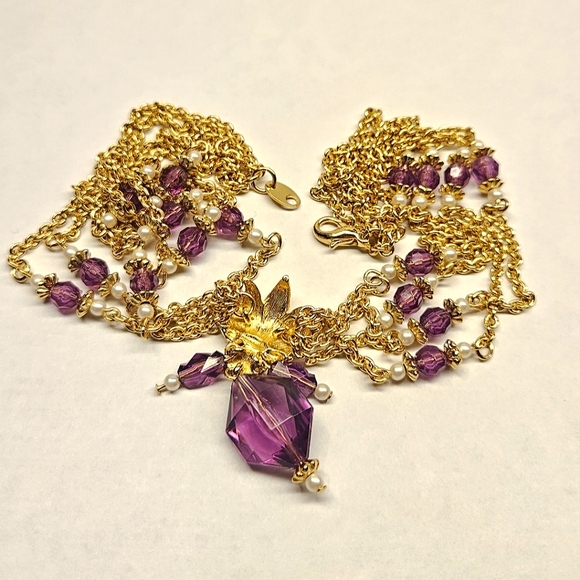 Avon Purple and White Faux Pearl Multistrand Necklace - Picture 7 of 7